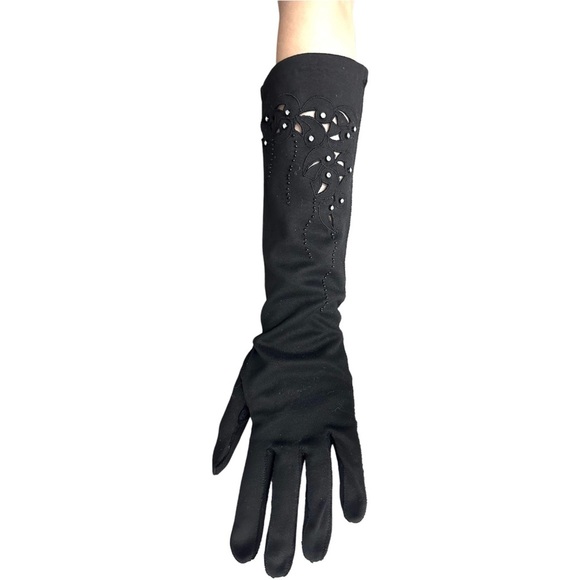 Vintage Wear Right Gloves Black Rhinestone & Cut Outs Size 6.5 - Picture 9 of 10